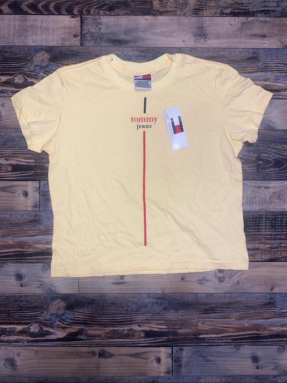 NWT Vintage Tommy Hilfiger Yellow Tee with Red and Navy Logo